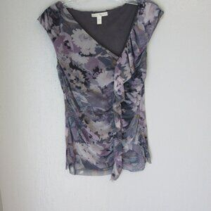 WESTON WEAR Purple Floral Pattern Small Sleeveless Ruched Lined Blouse